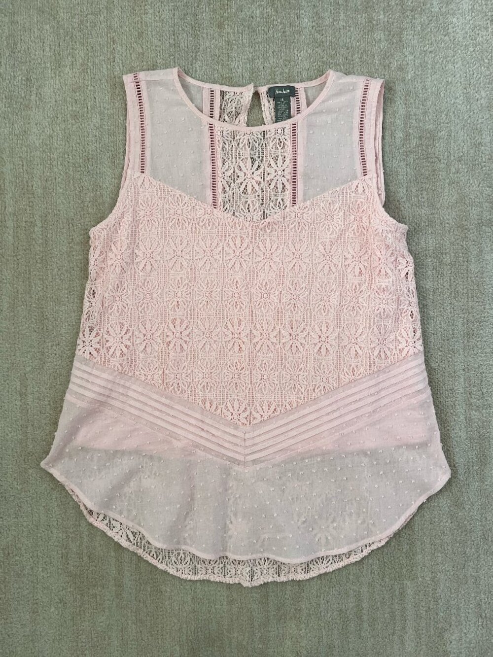Neiman Marcus Sheer Boho Cotton Pink Sleeveless Blouse Tank Top XL
